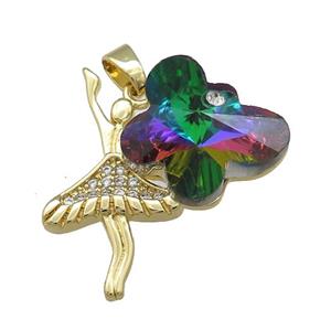 Copper Beauty Pendant Pave Crystal Glass Zircon Gold Plated, approx 15-18mm, 25-30mm