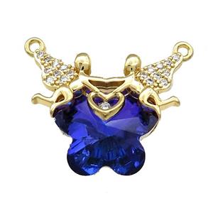 Copper Fairy Pendant Pave Crystal Glass Zircon 2loops Gold Plated, approx 15-18mm, 22-28mm