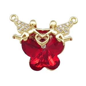 Copper Fairy Pendant Pave Crystal Glass Zircon 2loops Gold Plated, approx 15-18mm, 22-28mm