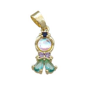 Copper Kids Pendant Pave Zircon Gold Plated, approx 8-16mm