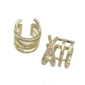 Copper Clip Earrings Pave Zircon Gold Plated, approx 13mm