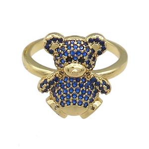 Copper Bear Rings Pave Blue Zircon Gold Plated, approx 14-17mm, 18mm dia