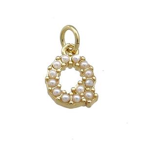 Copper Letter-Q Pendant Pave Pearlized Resin Gold Plated, approx 3-10mm