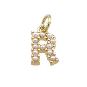 Copper Letter-R Pendant Pave Pearlized Resin Gold Plated, approx 3-10mm