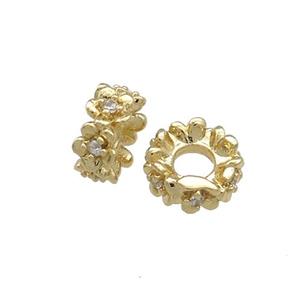 Copper Rondelle Beads Pave Zircon Gold Plated, approx 10mm