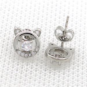 Copper Stud Earrings Pave Zircon Platinum Plated, approx 8mm