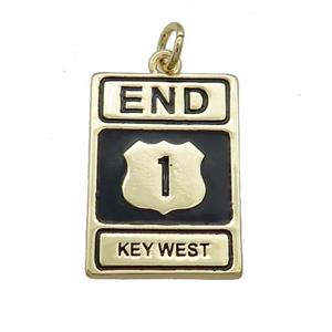 Copper Rectangle End Key West Black Enamel Gold Plated, approx 15-22mm