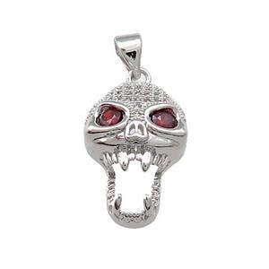 Copper Skull Pendant Pave Zircon Halloween Platinum Plated, approx 13-19mm