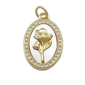 Copper Flower Pendant Pave Shell Zircon Oval 18K Gold Plated, approx 13-18mm