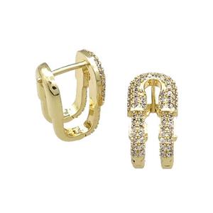 Copper Latchback Earrings Pave Zircon Gold Plated, approx 10-18mm