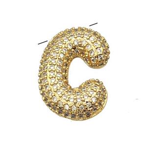 Copper Pendant Pave Zircon Letter-C Gold Plated, approx 16-22mm