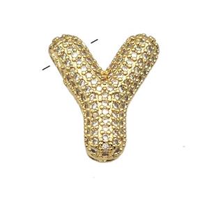 Copper Pendant Pave Zircon Letter-Y Gold Plated, approx 16-22mm