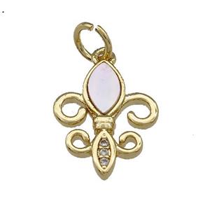 Fleur De Lis Copper Pendant Pave Shell Zirconia 18K Gold Plated, approx 11-14mm