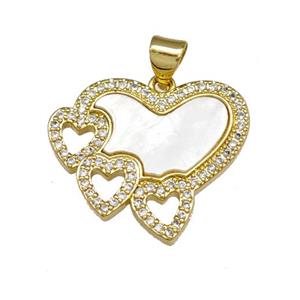 Copper Heart Pendant Pave Shell Zirconia 18K Gold Plated, approx 22mm