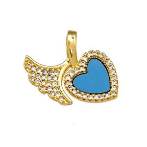 Copper Heart Pendant Pave Shell Zirconia Shark-Tail 18K Gold Plated, approx 15-18mm