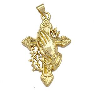 Copper Cross Pendant Prayer Gold Plated, approx 20-30mm