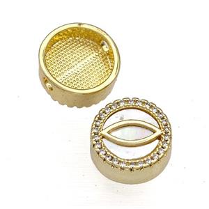 Copper Button Beads Pave Shell Zircon Eye 18K Gold Plated, approx 12mm