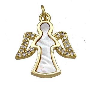 Copper Fairy Charms Pendant Pave Shell Zircon Angel Wings 18K Gold Plated, approx 19mm