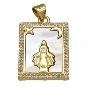 Copper Tarot Card Pendant Pave Zircon Mary 18K Gold Plated, approx 16-20mm