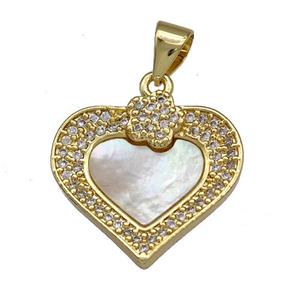 Copper Heart Pendant Pave Shell Zirconia 18K Gold Plated, approx 18mm