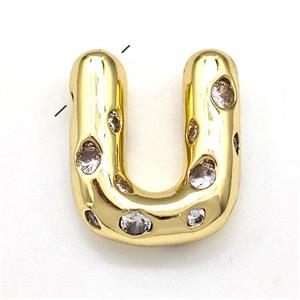 Copper Letter-U Pendant Micro Pave Zirconia Gold Plated, approx 14-20mm