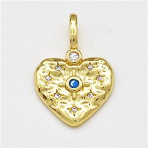 Copper Heart Pendant Micro Pave Zirconia Gold Plated, approx 16mm