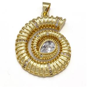 Nautilus Shell Charms Copper Conch Pendant Pave Zirconia Gold Plated, approx 24-28mm