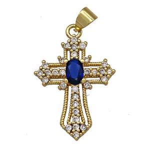 Copper Cross Pendant Micro Pave Zirconia Gold Plated, approx 18-24mm