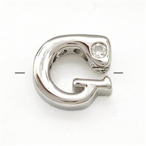 Copper Letter-G Beads Pave Zircon Platinum Plated, approx 6-12mm