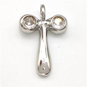 Copper Letter-T Pendant Pave Zircon Platinum Plated, approx 15-18mm