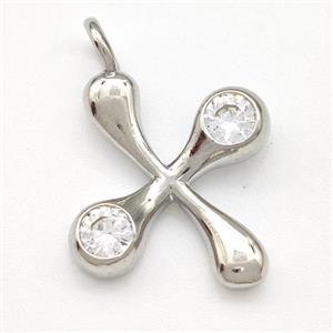 Copper Letter-X Pendant Pave Zircon Platinum Plated, approx 15-18mm