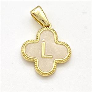 Copper Clover Pendant Letter-L Painted Gold Plated, approx 15mm