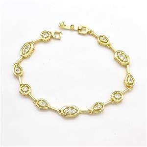 Copper Bracelets Pave Zircon Gold Plated, approx 6-11mm, 18cm length