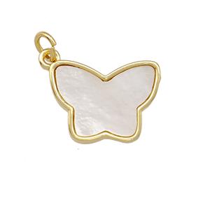 Copper Butterfly Pendant Pave Shell 18K Gold Plated, approx 13-17mm