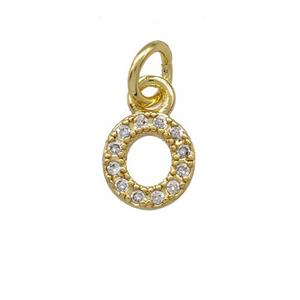 Copper Letter-O Pendant Pave Zirconia Gold Plated, approx 5-8mm