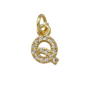 Copper Letter-Q Pendant Pave Zirconia Gold Plated, approx 5-8mm