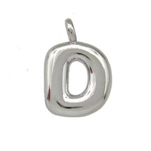 Copper Letter-D Pendant Platinum Plated, approx 12-14mm