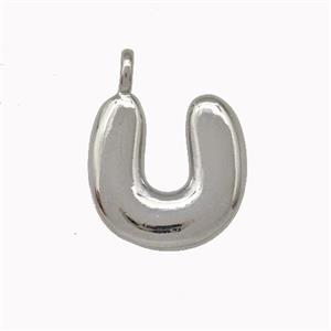 Copper Letter-U Pendant Platinum Plated, approx 12-14mm