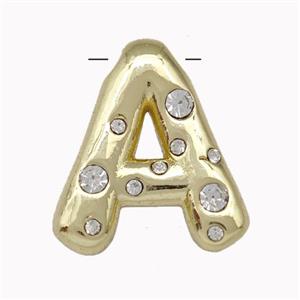 Copper Pendant Pave Zirconia Letter-AGold Plated, approx 11-18mm