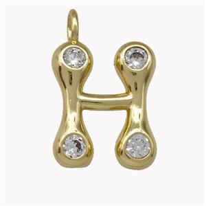 Copper Pendant Pave Zirconia Letter-H Gold Plated, approx 11-18mm