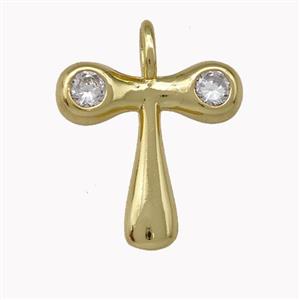 Copper Pendant Pave Zirconia Letter-T Gold Plated, approx 11-18mm