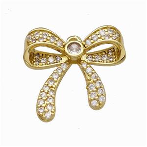 Copper Bow Pendant Micro Pave Zirconia Gold Plated, approx 17-18mm