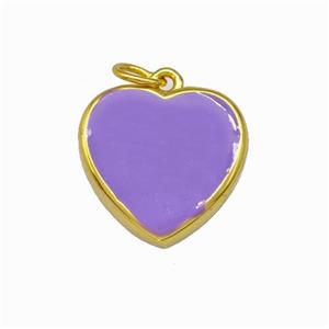 Copper Heart Pendant Lavender Enamel Gold Plated, approx 15mm