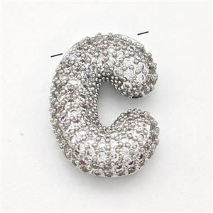 Copper Letter-C Pendant Micro Pave Zirconia Platinum Plated, approx 15-22mm