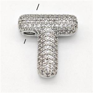 Copper Letter-T Pendant Micro Pave Zirconia Platinum Plated, approx 15-22mm