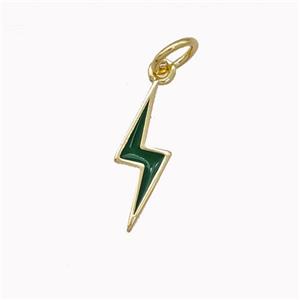 Lightning Charms Copper Pendant Green Enamel Gold Plated, approx 5-15mm