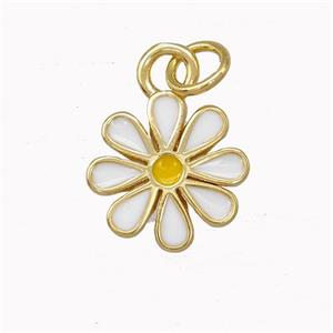 Copper Daisy Flower Pendant White Enamel Gold Plated, approx 12mm