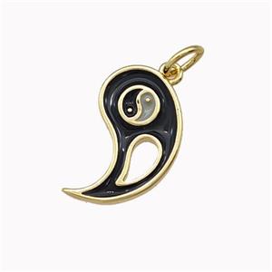 Copper Yinyang Charms Pendant Taichi Black Enamel Gold Plated, approx 10-16mm