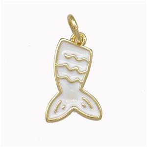 Mermaid Tail Charms Copper Pendant White Enamel Gold Plated, approx 9-14mm