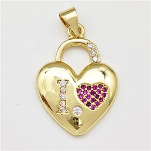 Copper Heart Pendant Micro Pave Zirconia Gold Plated, approx 16-20mm